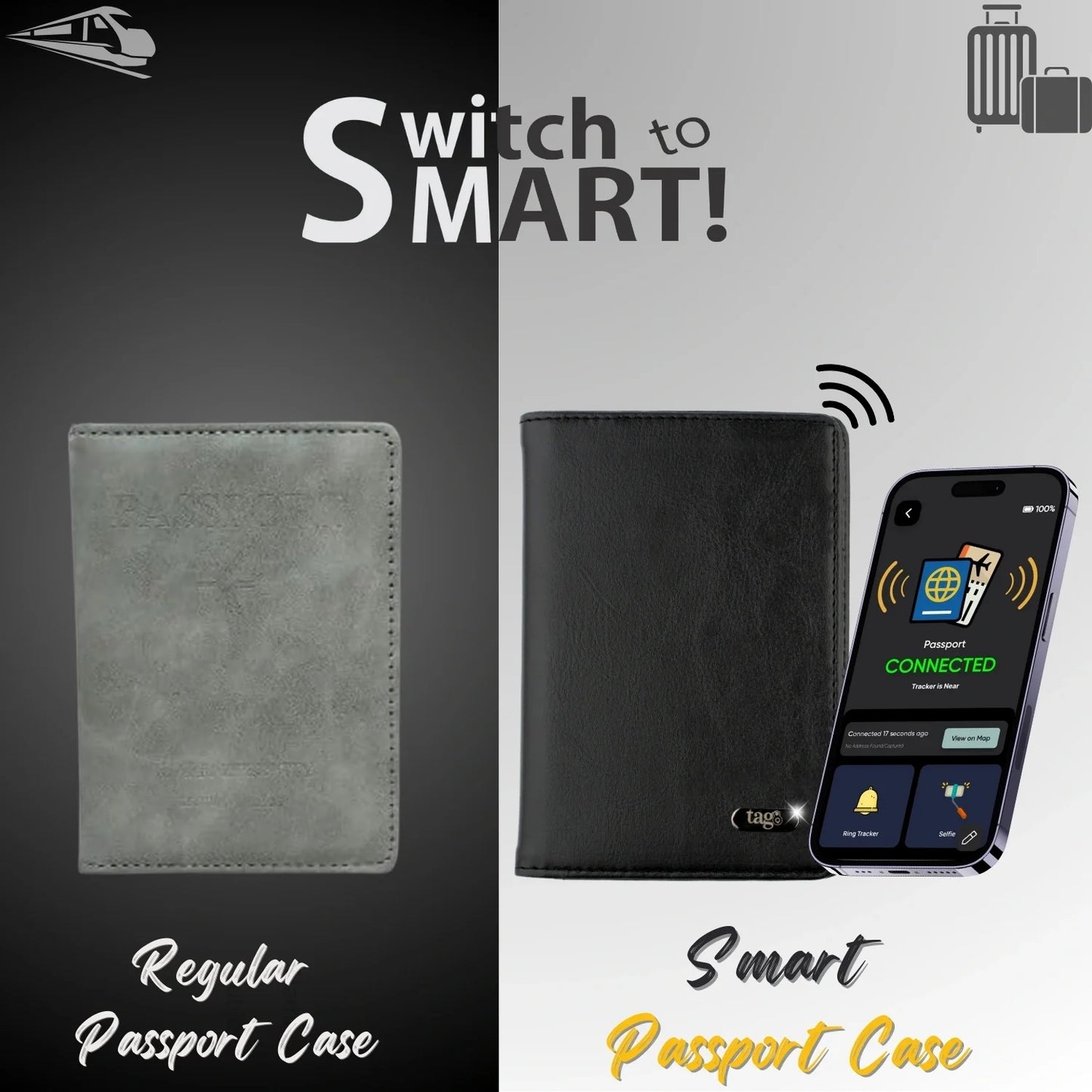 Dolphin Smart Leather Passport Tracker Dolphin Tracker + Lost Recovery + RFID