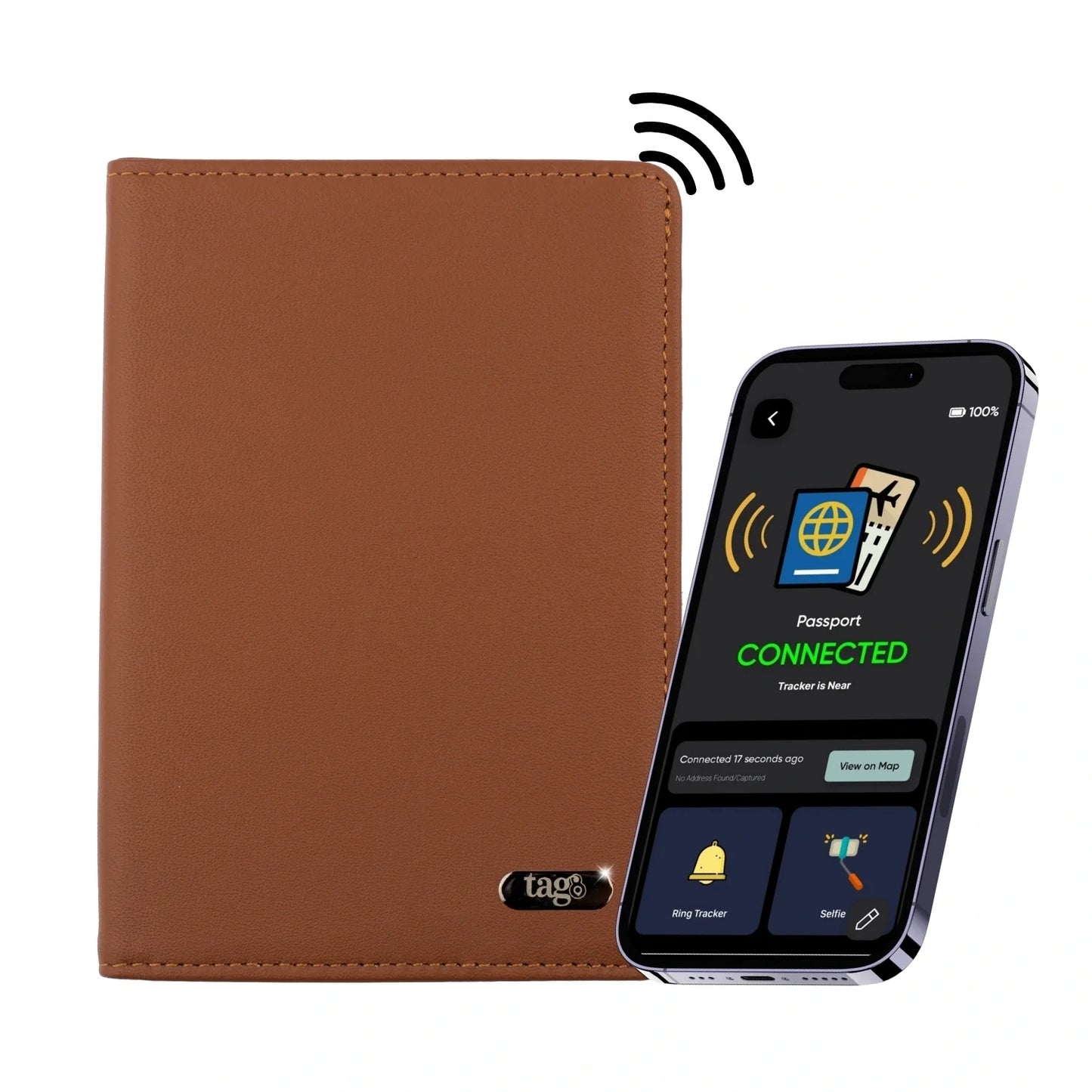Dolphin Smart Leather Passport Tracker Dolphin Tracker + Lost Recovery + RFID
