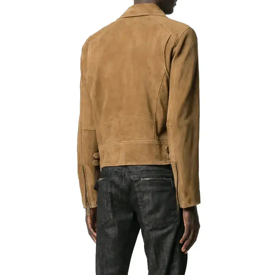 Tan Brown Suede Leather Biker Jacket Riders Republic UK