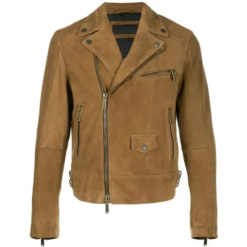 Tan Brown Suede Leather Biker Jacket Riders Republic UK