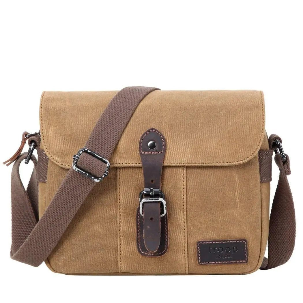 TRP0440 Troop London Heritage Canvas Leather Across body Bag, Small Travel Bag Troop London