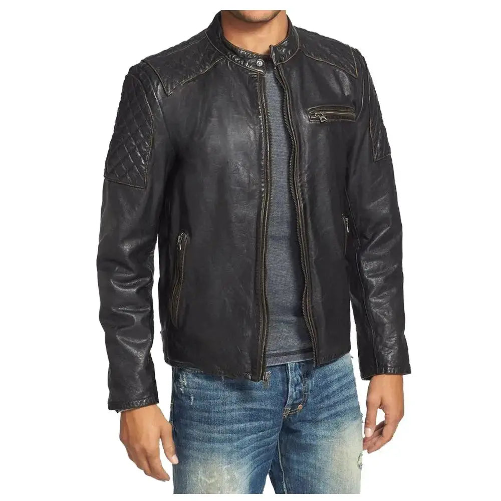Men's Vintage Black Bomber Fashion Leather Jacket Riders Republic UK