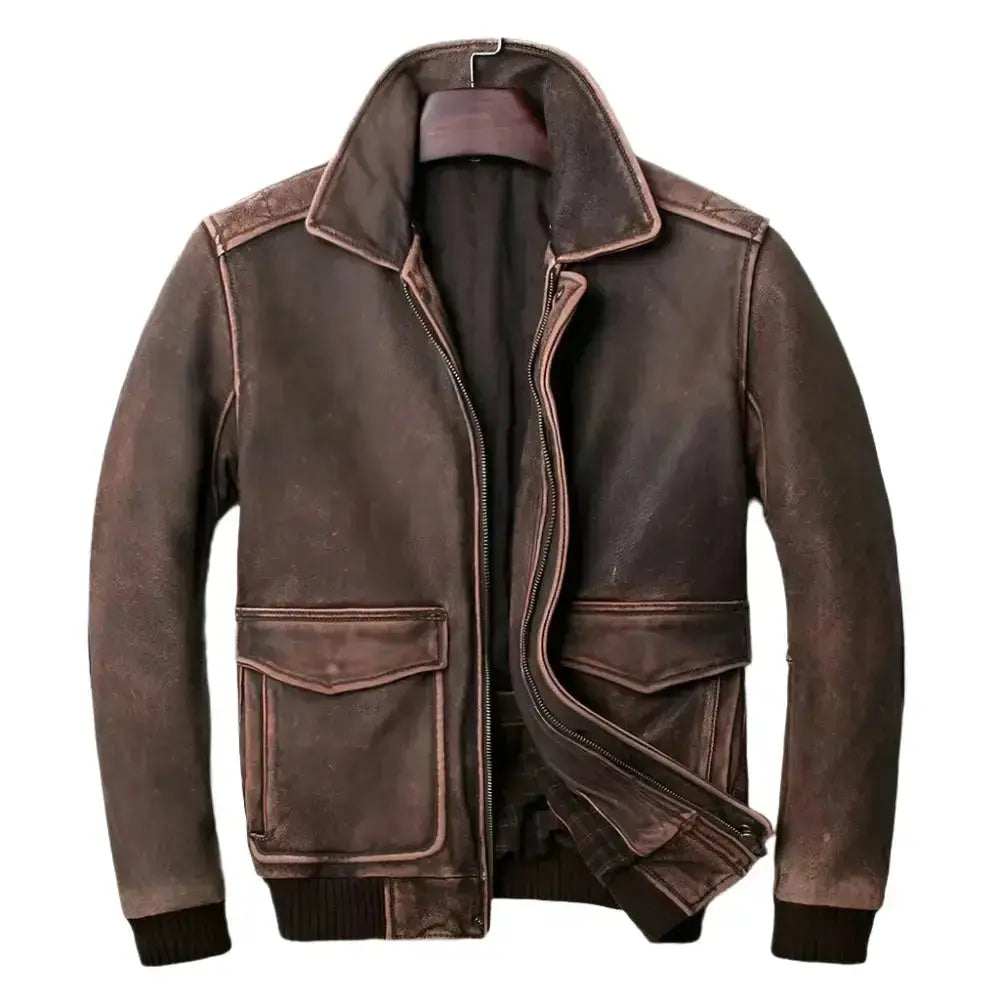 Vintage Brown Leather Motorcycle Jacket-0