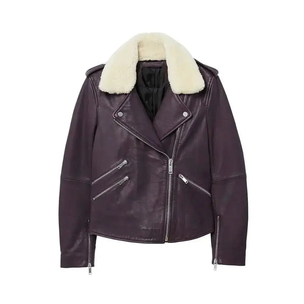 Women's Purple Genuine Leather Biker Jacket Riders Republic UK