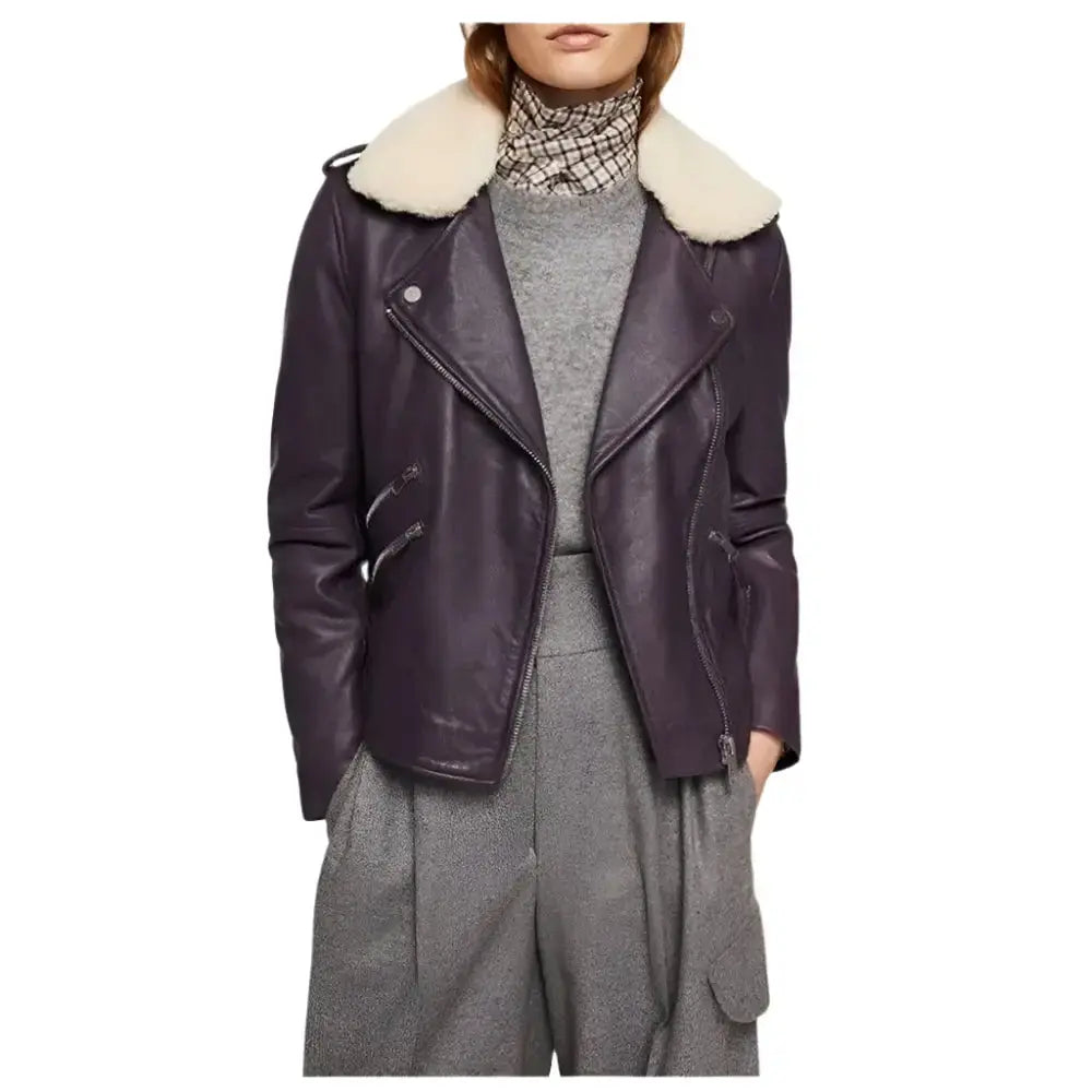 Women's Purple Genuine Leather Biker Jacket Riders Republic UK
