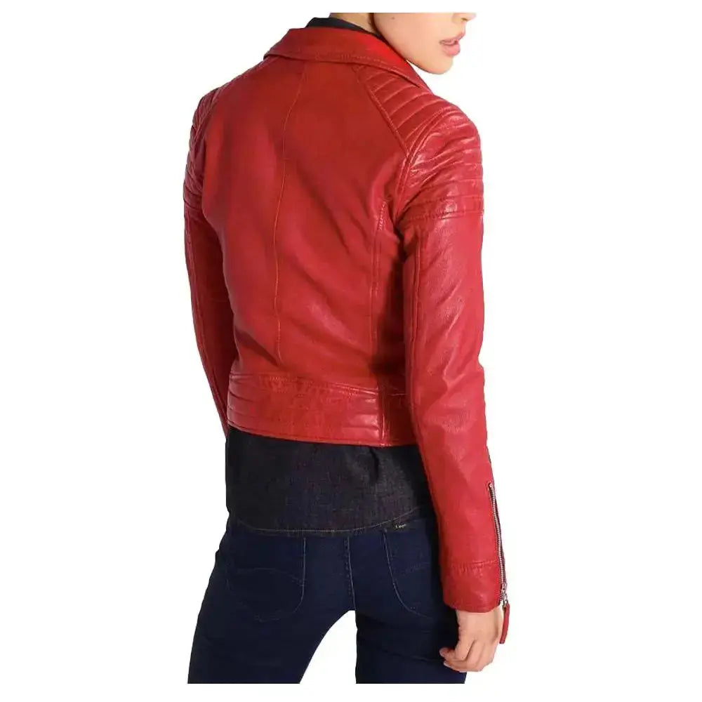 Women’s Slim Fit Motorcycle Genuine Red Leather Jacket Riders Republic UK