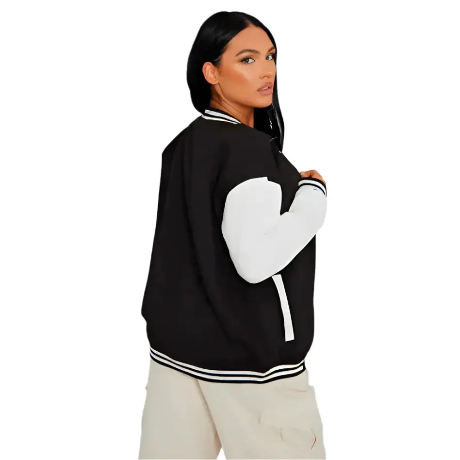 Women’s Black Leather Varsity Bomber Jacket Riders Republic UK