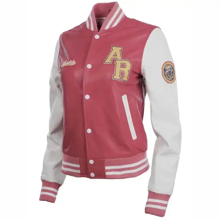 Women’s Leather Varsity Bomber Jacket Riders Republic UK