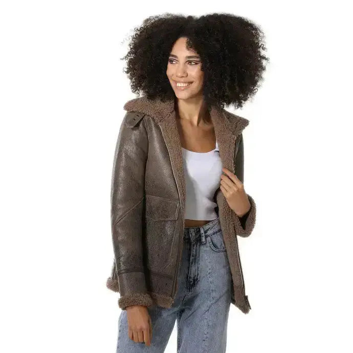 Women's Vintage Sheepskin Bomber Jacket Riders Republic UK