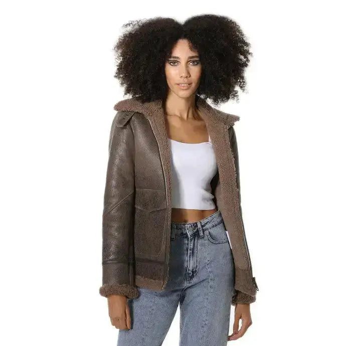 Women's Vintage Sheepskin Bomber Jacket Riders Republic UK