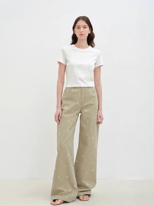 "Carol Pie" loose high-waisted wide-leg calla lily print jeans for women Firelady Fur