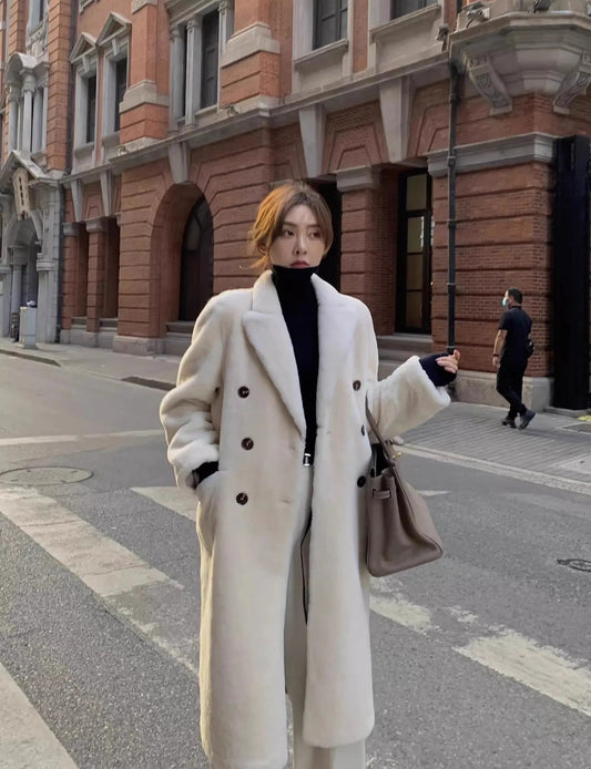 "Korean Drama Ace" Merino mid-length sheepskin coat-1