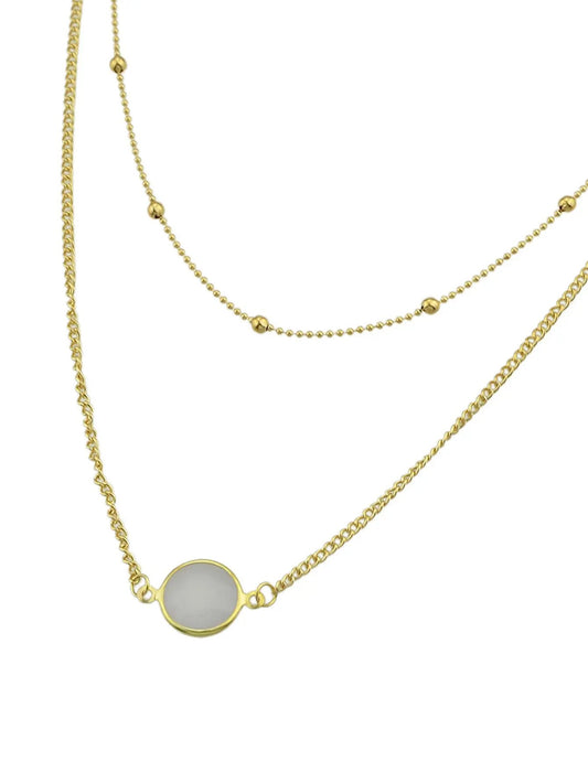 Boho Chic Double layer Gold Chain Round Charm Necklace Fashion Women Accessories Feelontop Jewellery