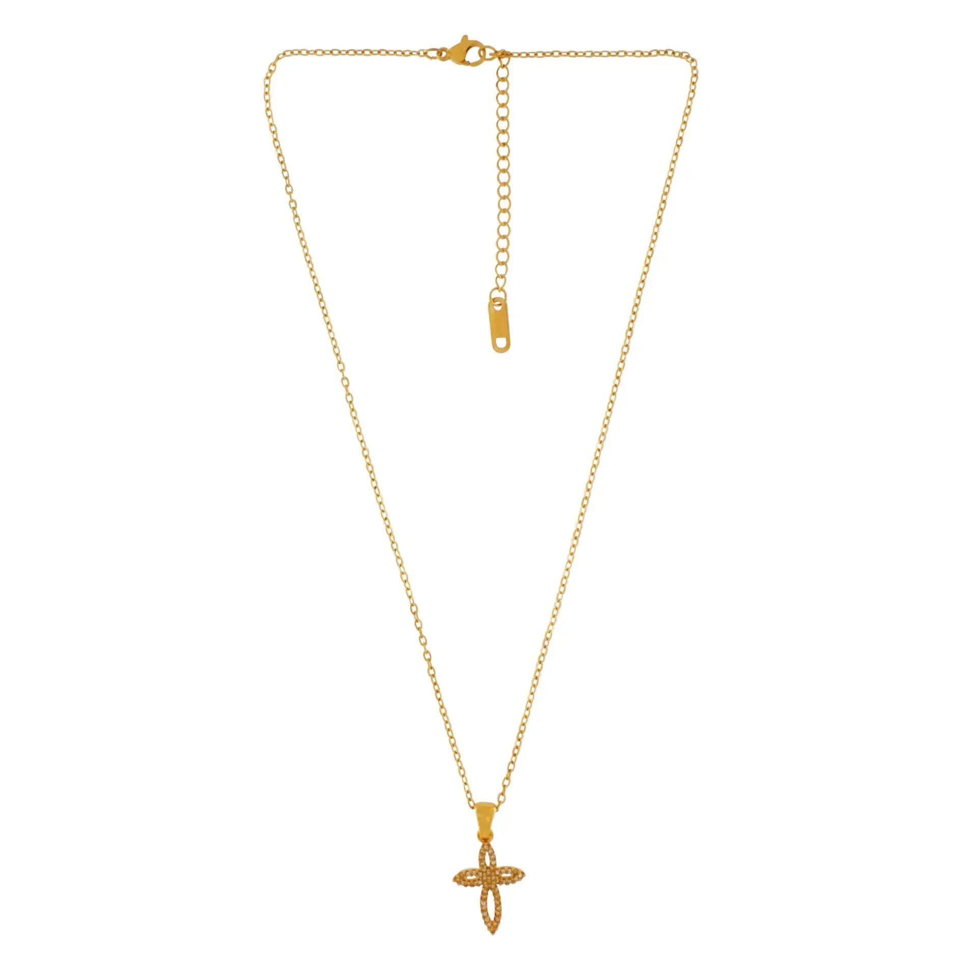 Love Waterproof Short  Clear Multi CZ Soft Cross Necklace 18K Gold Plating Dansk Copenhagen