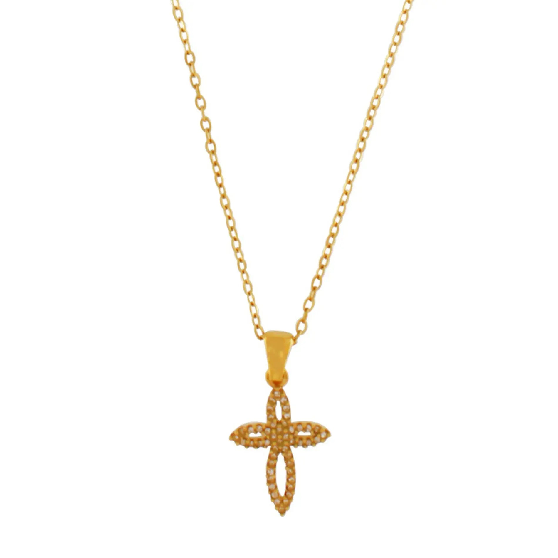 Love Waterproof Short  Clear Multi CZ Soft Cross Necklace 18K Gold Plating Dansk Copenhagen