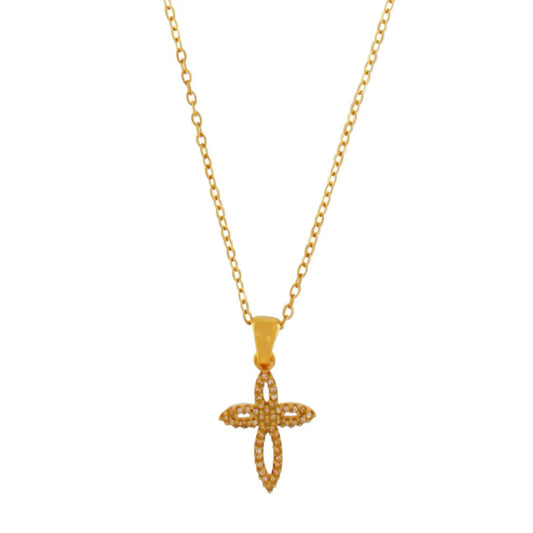 Love Waterproof Short  Clear Multi CZ Soft Cross Necklace 18K Gold Plating Dansk Copenhagen