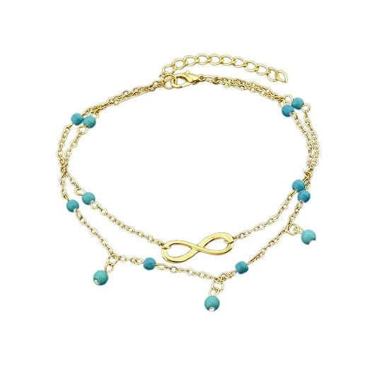 1 pc Double layer Chain Turquoise Infinity Anklet Barefoot Foot Beach Jewellery Feelontop Jewellery
