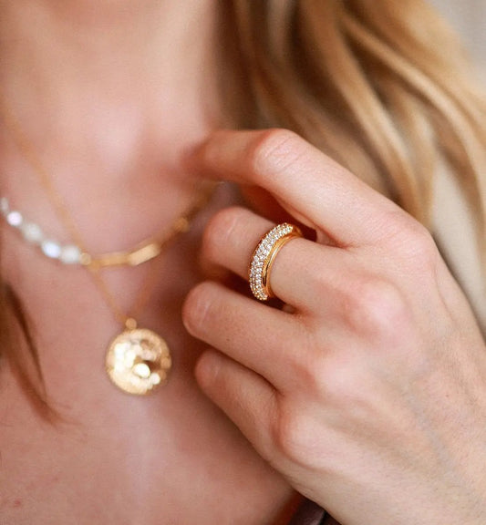 Cubic Zirconia Halo Ring Gold Lunar