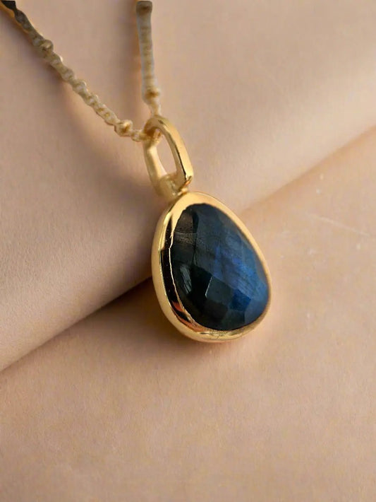 Labradorite Gemstone Necklace Gold Lunar