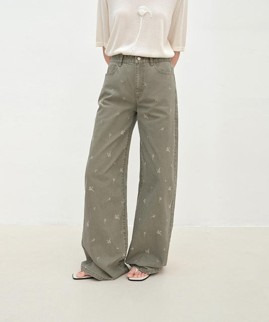"Carol Pie" loose high-waisted wide-leg calla lily print jeans for women Firelady Fur