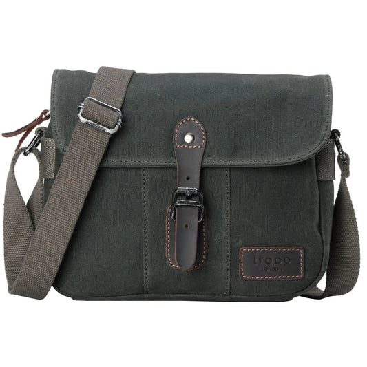 TRP0440 Troop London Heritage Canvas Leather Across body Bag, Small Travel Bag Troop London