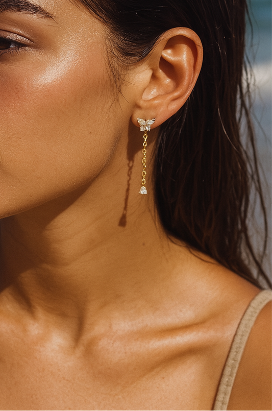 Butterfly CZ Drop Earrings Gold Lunar