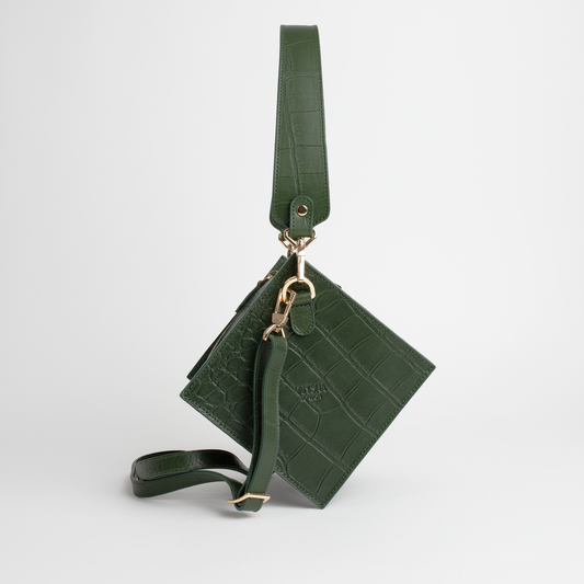 Lola bag in pine green crocodile print Vanisha London