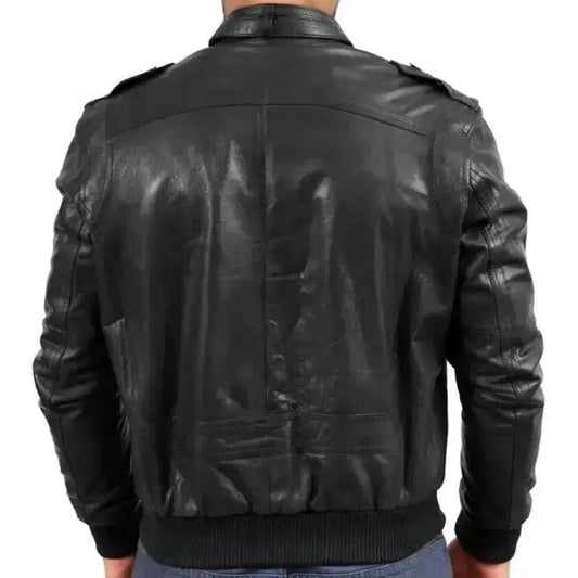 Mens Black Sheepskin Bomber Jacket Riders Republic UK