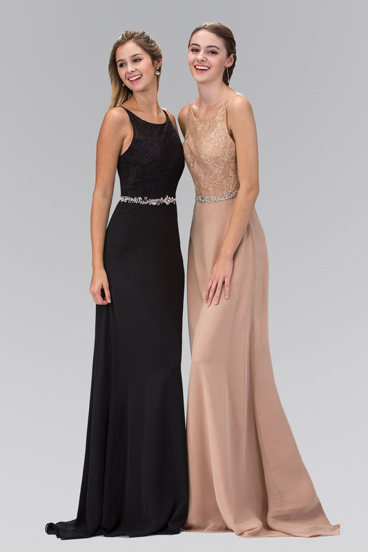 Chiffon Floor Length Dress Accented with Jewel Waistband Tux-USA