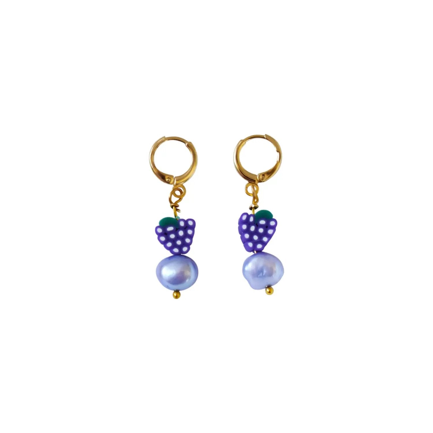 Purple freshwater pearl with grapes huggie earrings | by Ifemi Jewels-0
