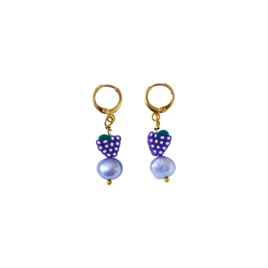 Purple freshwater pearl with grapes huggie earrings | by Ifemi Jewels-0