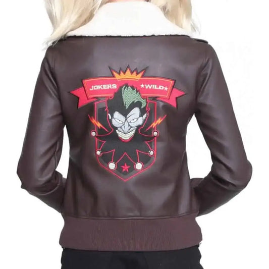 Women’s Harley Quinn Bombshell Brown Leather Jacket Riders Republic UK