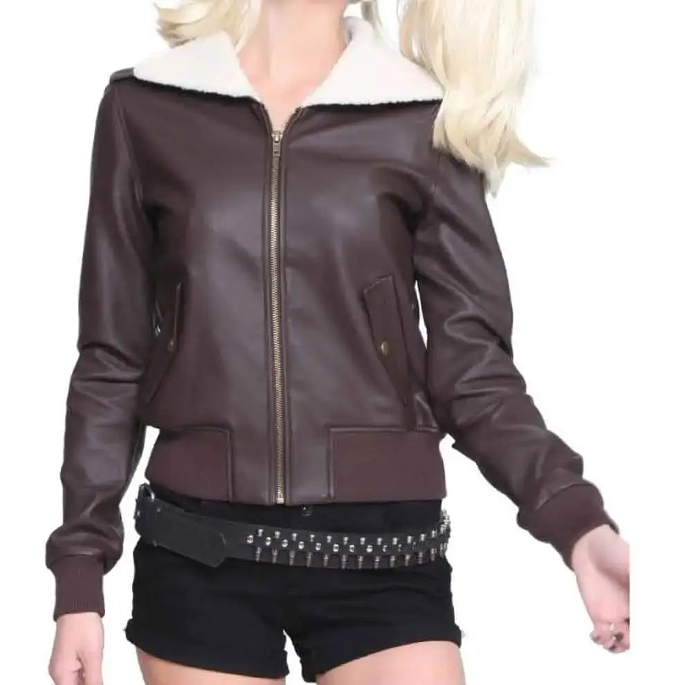Women’s Harley Quinn Bombshell Brown Leather Jacket Riders Republic UK