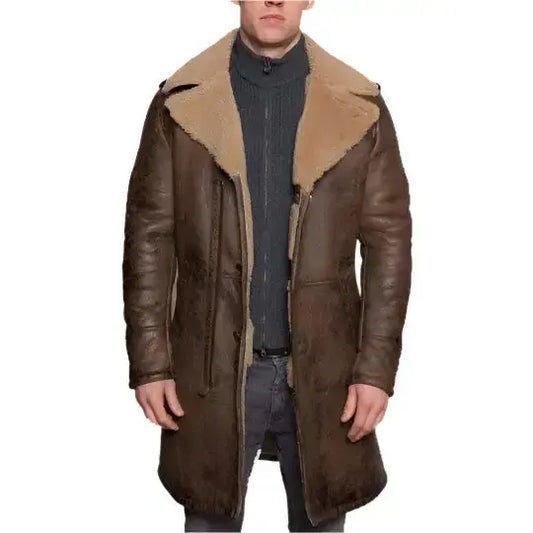 Men’s B3 Aviator Sheepskin Shearling Leather Brown Trench Coat Riders Republic UK
