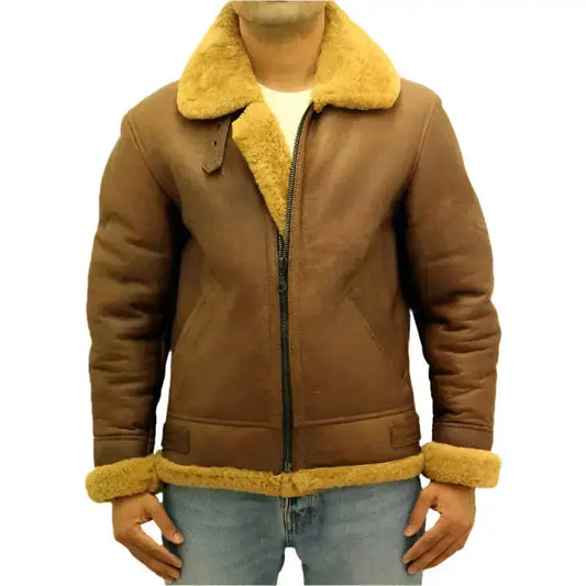 Men’s Brown Aviator B3 Sheepskin Leather Jacket Riders Republic UK