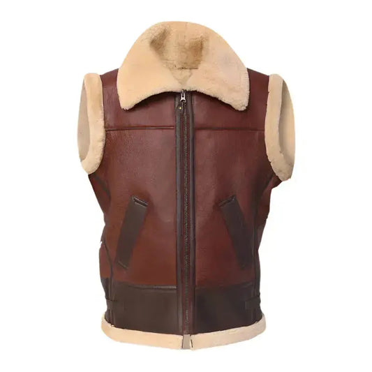 Mens Brown Shearling Leather Vest Riders Republic UK