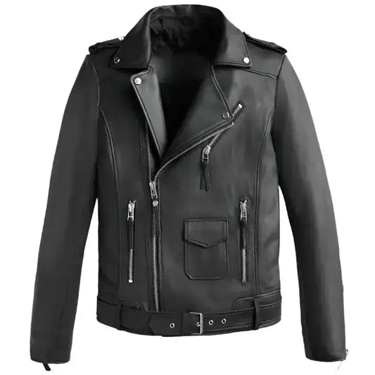 Mens Classic Leather Biker Jacket Riders Republic UK