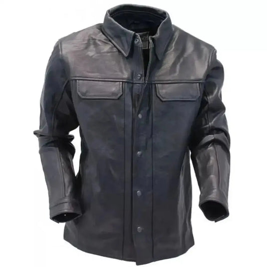 Mens Black Sheepskin Leather Shirt Riders Republic UK