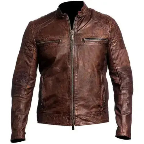 Mens Vintage Brown Leather Cafe Racer Jacket Riders Republic UK