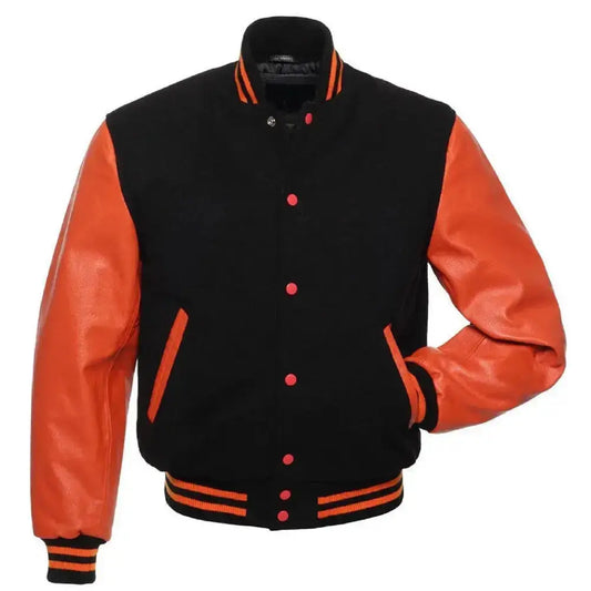 Men's Orange and Black Varsity Leather Jacket Riders Republic UK