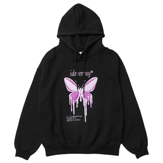 Hoodie Men Purple Gradient Butterfly Letter Printed Pullover Winter Oversize Hip Hop Fashion Harajuku Sweatshirt Winter Vimost Shop