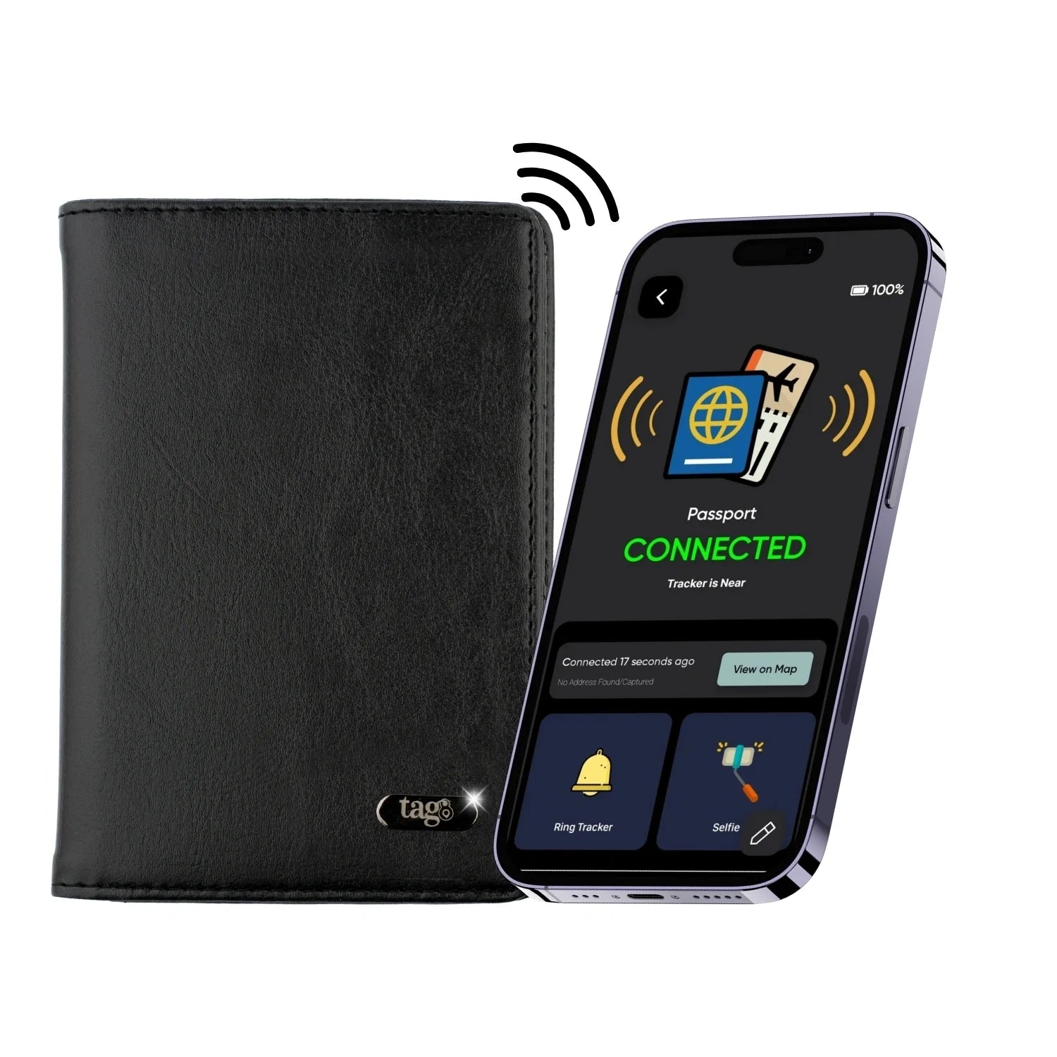 Dolphin Smart Leather Passport Tracker Dolphin Tracker + Lost Recovery + RFID