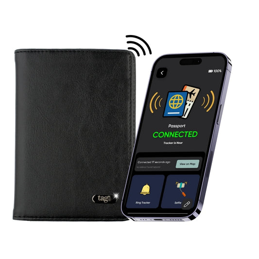 Dolphin Smart Leather Passport Tracker Dolphin Tracker + Lost Recovery + RFID