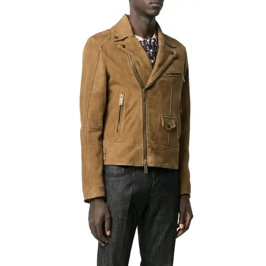 Tan Brown Suede Leather Biker Jacket Riders Republic UK