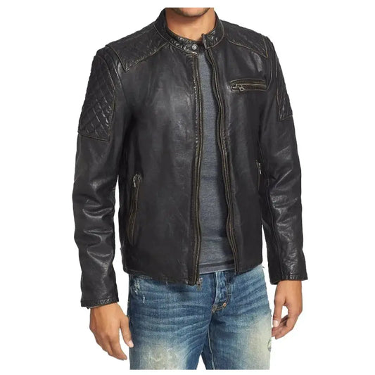 Men's Vintage Black Bomber Fashion Leather Jacket Riders Republic UK
