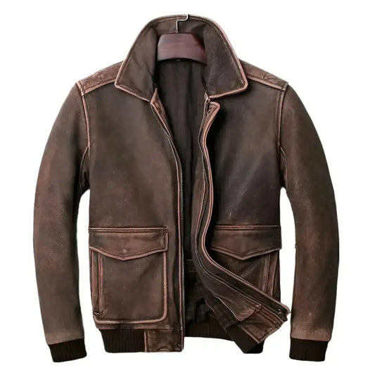 Vintage Brown Leather Motorcycle Jacket-0